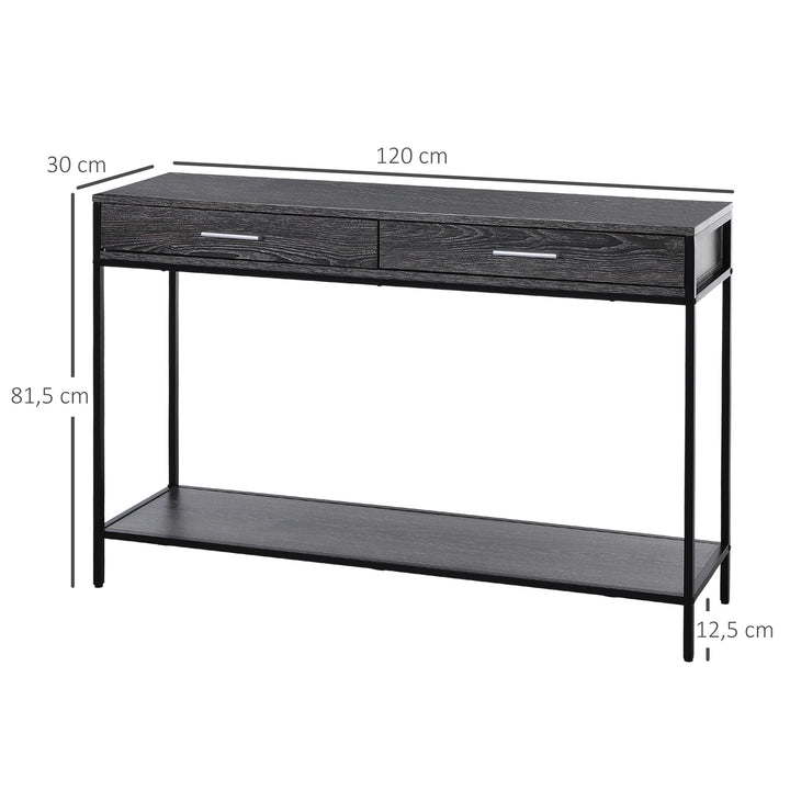 Konsolbord entrébord sidebord 2 skuffer underhylde stålgrå 120 x 30 x 81,5 cm