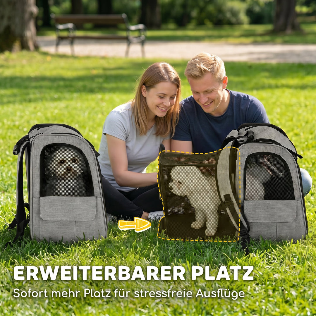 Udvideligt hundebur, transportkasse til hunde med 5 lommer og refleksstribe, til hunde op til 10 kg, 33,5x28x42cm, lysegrå