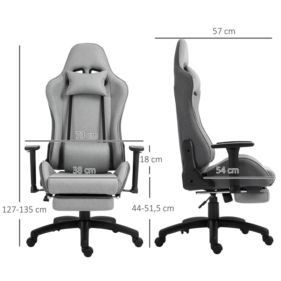 Kontorstol, computerstol, drejestol med aftageligt hoved og lændehynde, vippefunktion, ergonomisk skrivebordsstol, drejelig, højdejusterbar med fodstøtte, pp, grå, 73 x 57 x 127-135 cm