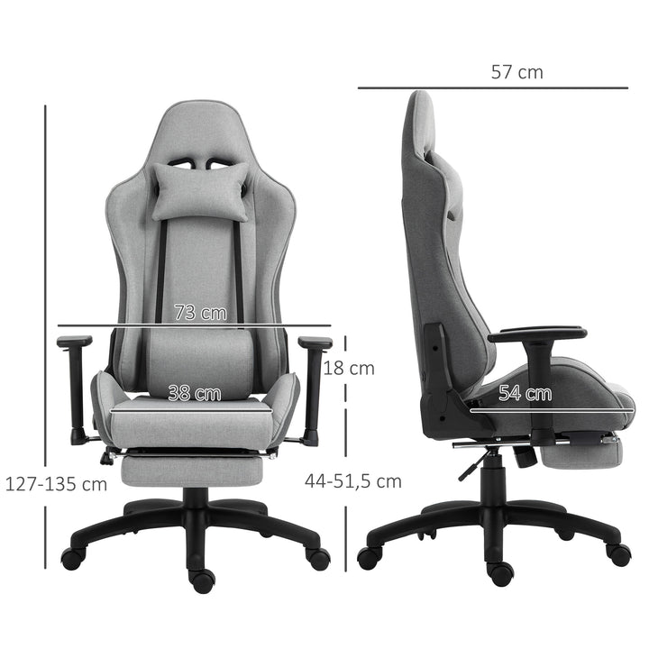 Kontorstol, computerstol, drejestol med aftageligt hoved og lændehynde, vippefunktion, ergonomisk skrivebordsstol, drejelig, højdejusterbar med fodstøtte, pp, grå, 73 x 57 x 127-135 cm