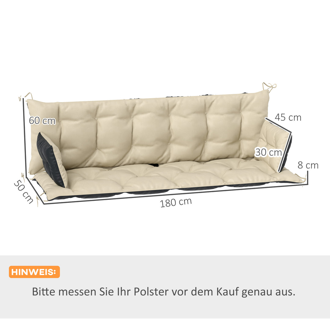 Udendørs hyndesæt til bænk eller verandagynge, tofarvet, polyester, skum, 180 x 110 x 8 cm, beige+sort