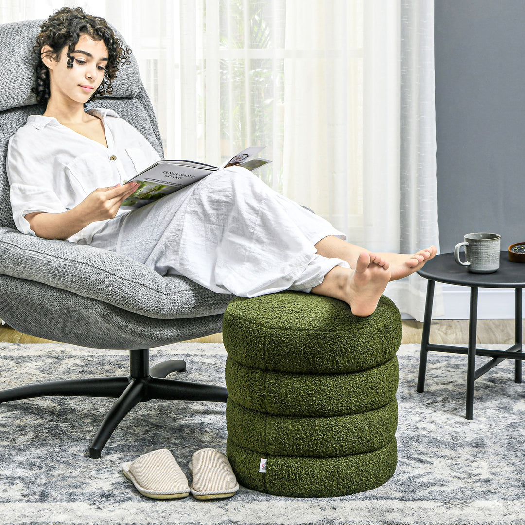 Skammel, rund, teddy fleece, op til 120 kg, ø40x45h cm, grøn