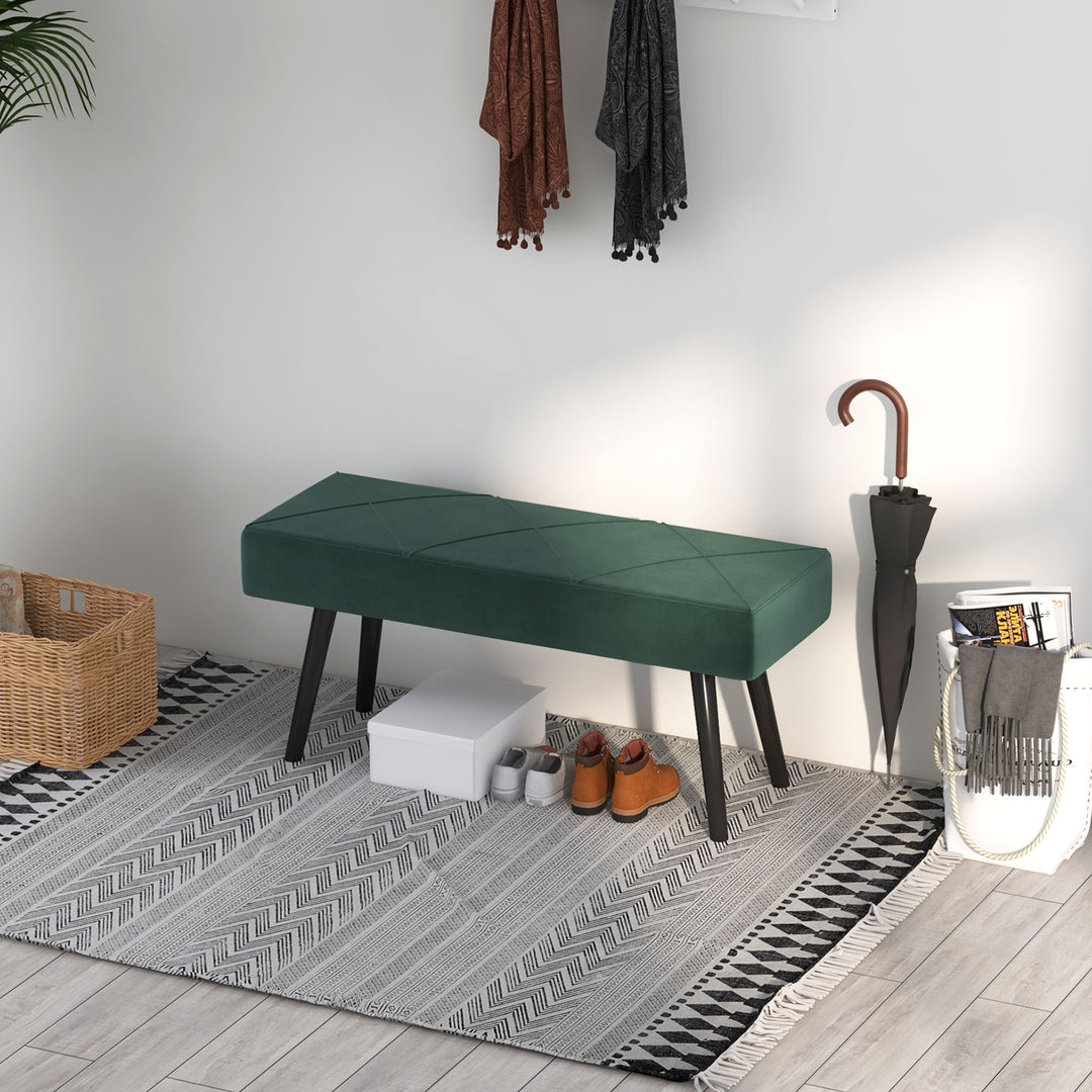 Bænk polstret bænk sengebænk, fløjlslook, 100 x 36 x 45 cm, grøn
