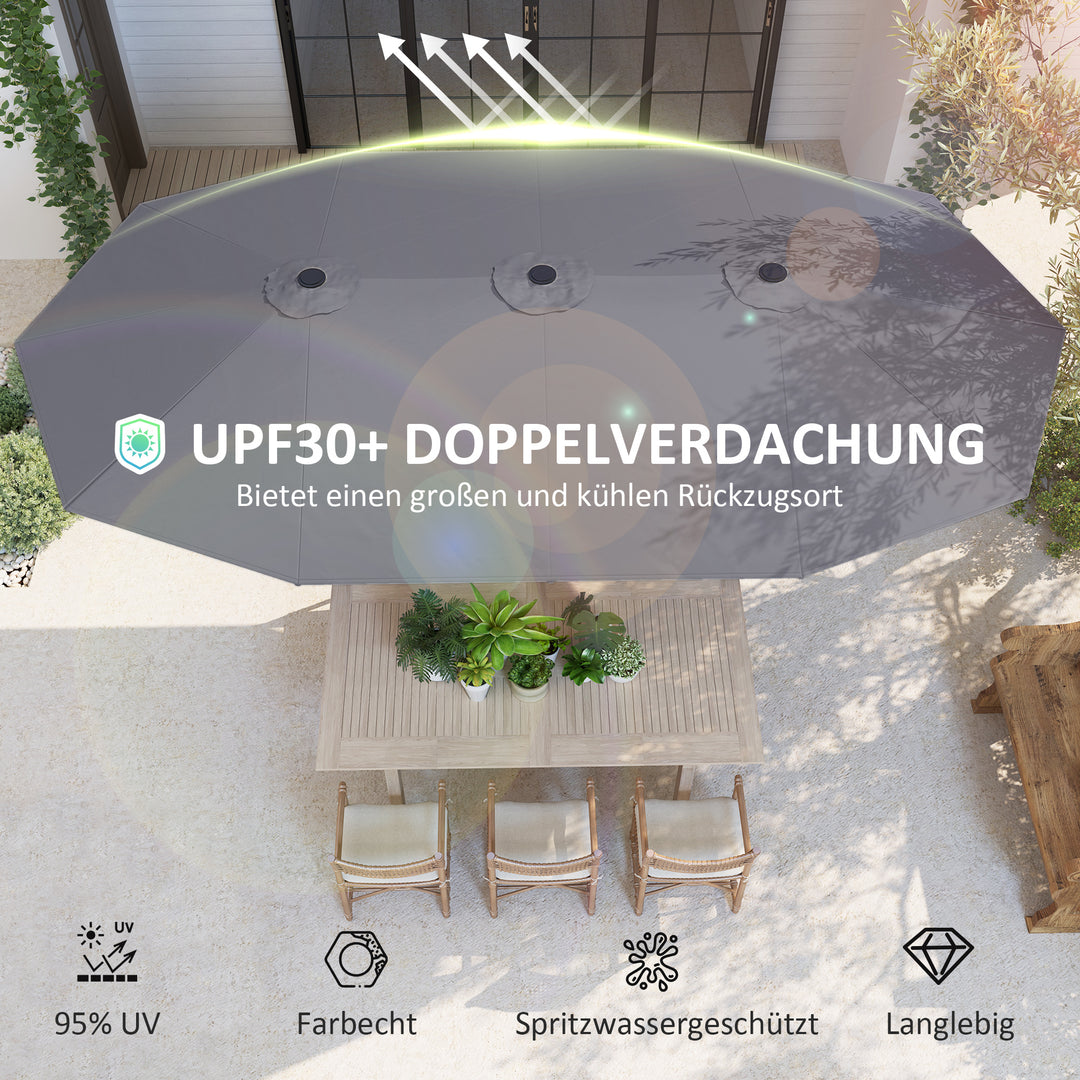 Dobbelt parasol 436 x 260 cm, UV-beskyttende stålparasol med håndsving, oval mørkegrå