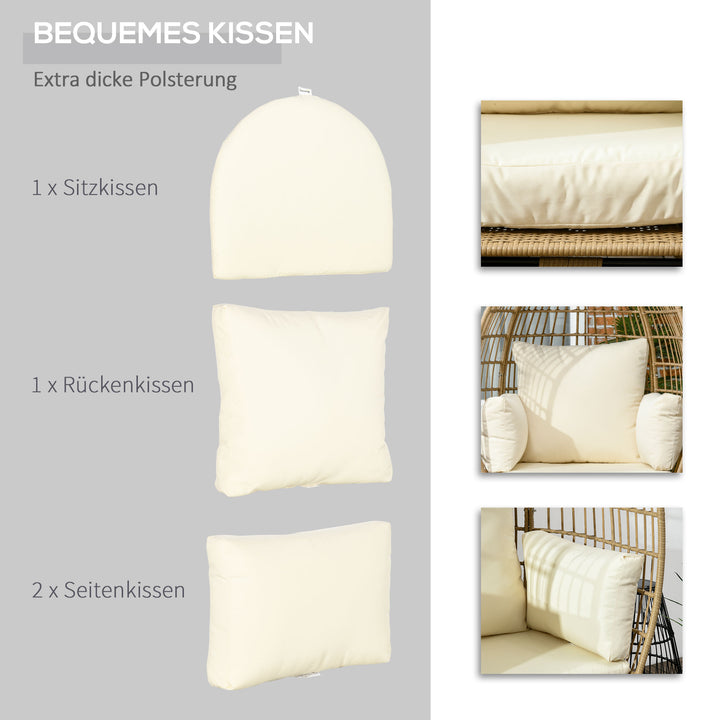 Kurvestol i rottinglook med bløde sædehynder og aluminiumsstel, khaki og beige, 105 x 90 x 148 cm