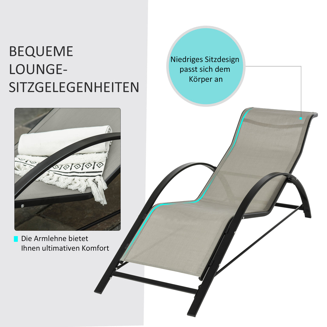 3-delt haveliggestolsæt, 2 liggestole og 1 sidebord, metalstel, grå+sort