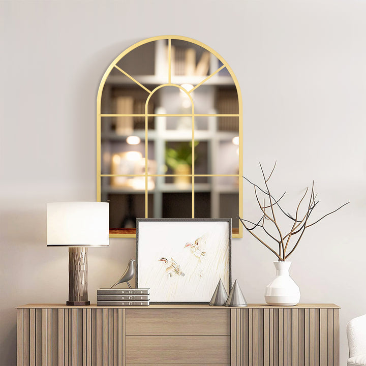 Vinduesspejl med metalramme, 70 x 2 x 50 cm, guldfarvet