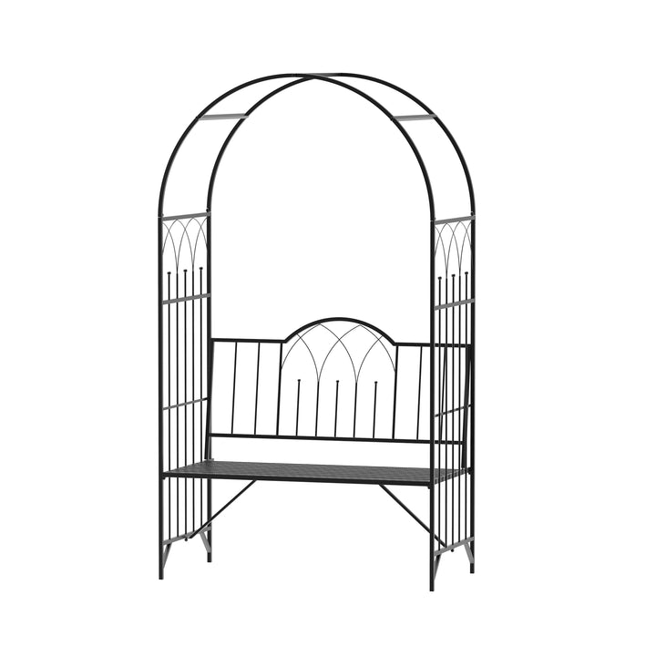 Rosenbue med bænk rosenbænk lysthusbænk filosofbænk espalier espalier havebænk metal sort 115 x 59 x 203 cm