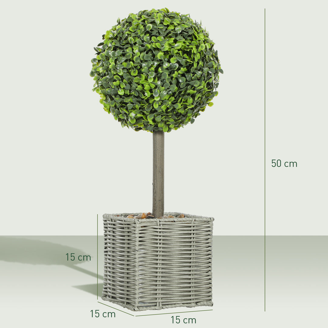 Sæt med 2 kunstige planter, uv-bestandige kunstige træer i potter, egnet til indendørs og udendørs brug, plastik, cement, grøn