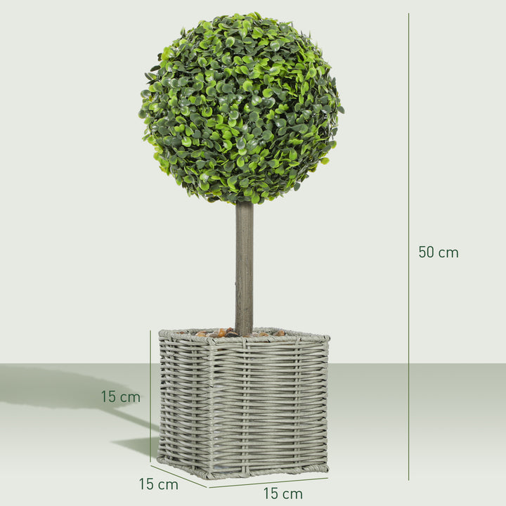 Sæt med 2 kunstige planter, uv-bestandige kunstige træer i potter, egnet til indendørs og udendørs brug, plastik, cement, grøn