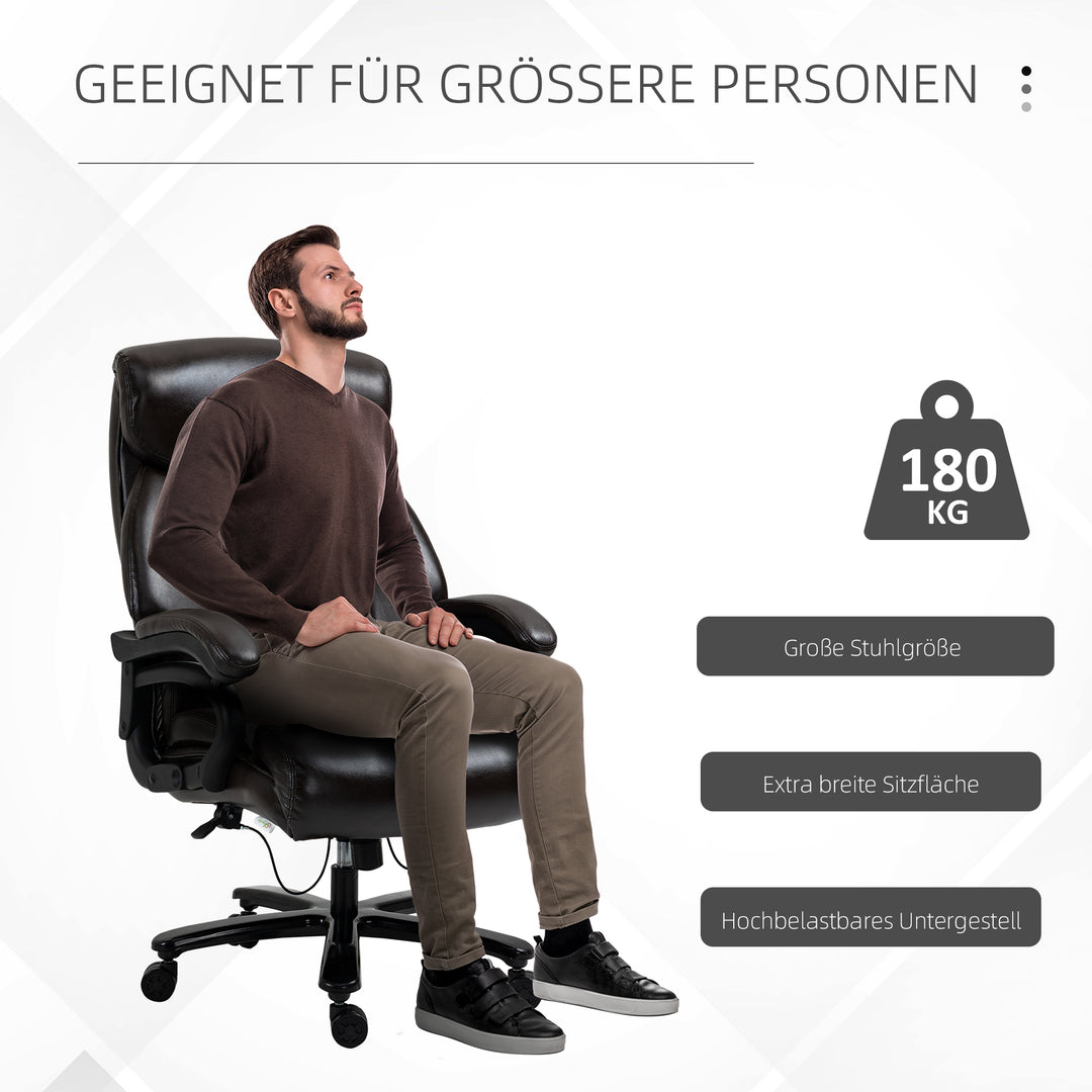 Kontorstol, executive stol, gaming stol, drejestol, gyngefunktion, tyk polstring, 180 kg lasteevne, ergonomisk design, højdejusterbar, kunstlæder, brun, 72 x 83 x 114-122 cm