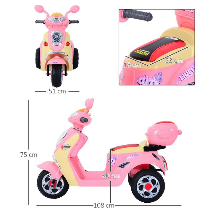 Elektrisk børnemotorcykel, elbil, børnekøretøj, trehjulet cykel, 6V, metal+PP, 108x51x75cm (lyserød+gul)