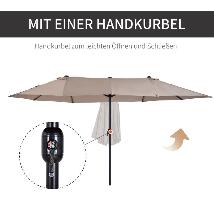 Dobbeltparasol 455 x 270 cm haveparasol med håndsving oval stabil metalstang markedsparasol dobbeltparasol terrasseparasol solbeskyttelse til strand balkon terrasse have lys kaffe
