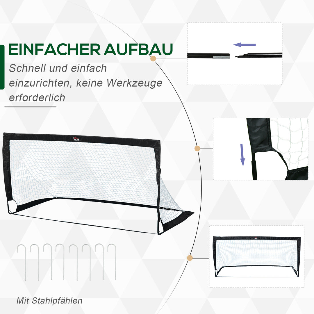 Fodboldmål sæt med 2 foldbare 183 x 90 x 90 cm fodboldmål med bæretaske vejrbestandige udendørs fodboldmål til voksne fodboldmål til have træning fritid sort