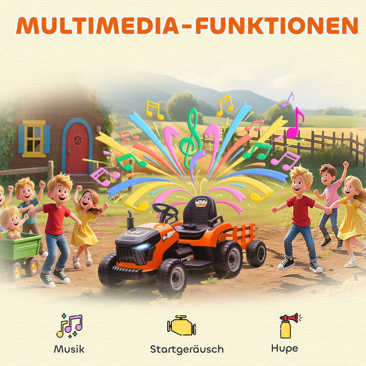 Elektrisk børnetraktor, havetraktor med fjernbetjening, blød start, til børn i alderen 3-8 år, orange