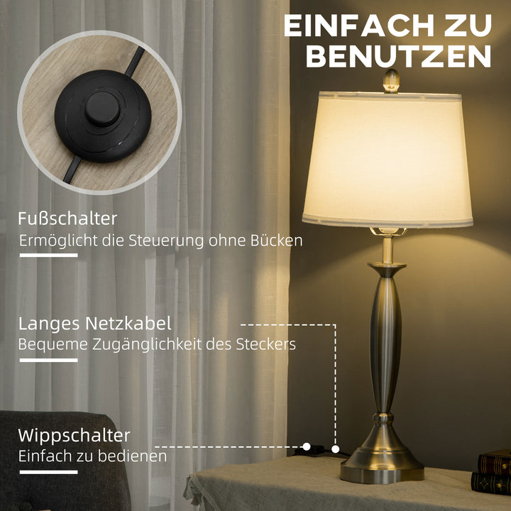 3-Delt belysningssæt. 1 gulvlampe, 2 bordlamper, linnedlook; 38 cm x 38 cm x 158 cm, sølv + hvid