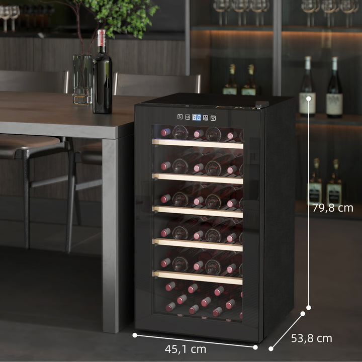 Vinkøler til 41 vinflasker, 91 liters kapacitet, drikkevarekøler med led-display, touchskærm, sort
