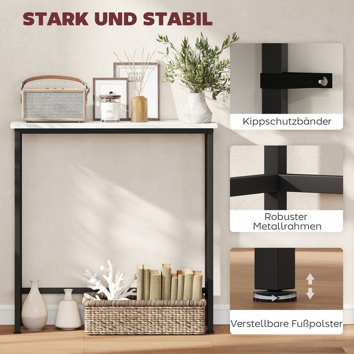 Konsolbord, entrebord med justerbare fodpuder, anti-tip beskyttelse, 75 x 24 x 76 cm, til små rum, sort