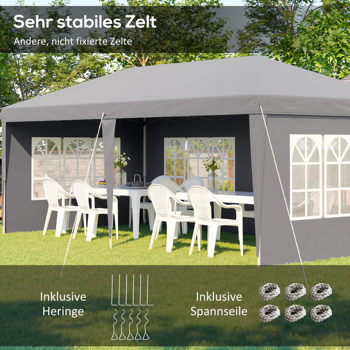 Pavillon ca. 3x6m Vandtæt Pop-up Foldepavillon med 4 sidepaneler, vindue, UV-beskyttelse, bæretaske grå