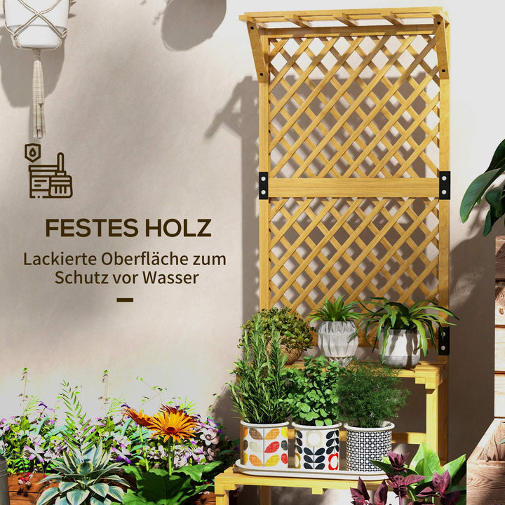 Plantestativ, blomsterhylde, 2 etager, med espalier og tag, fyrretræ, 60x50x166 cm, gul