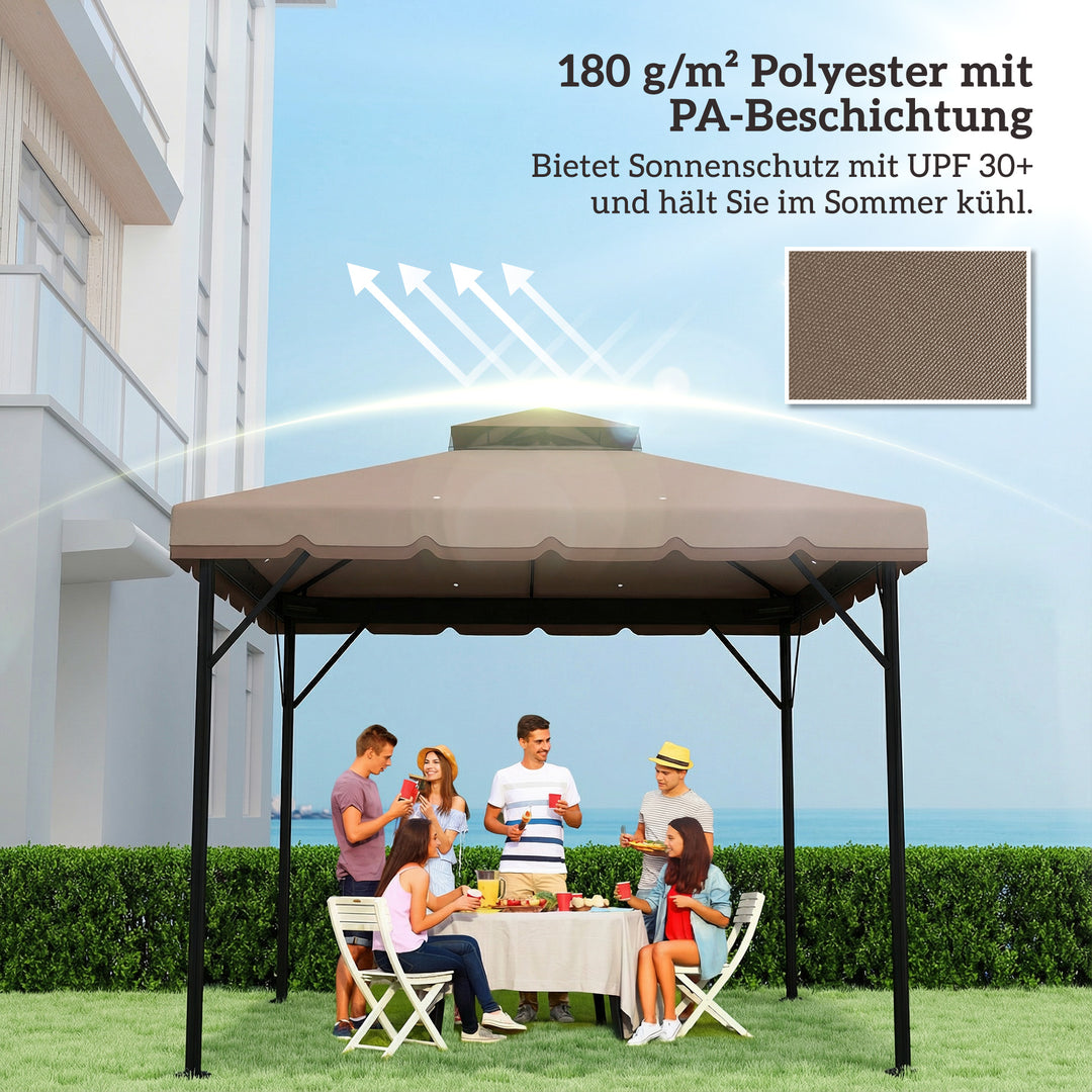 Udskiftningstag til 3x3m pavillon, vandafvisende, dobbelttag pavillontag med drænhuller, khaki