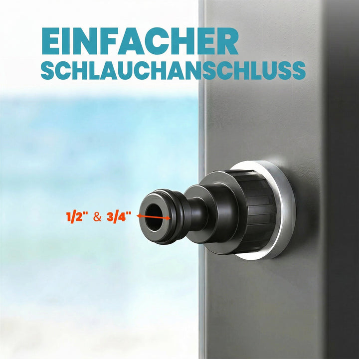 Solbruser 60L havebruser med drejeligt regnbruserhoved, hane, justerbar temperatur