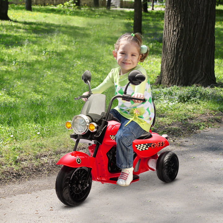Elektrisk børnemotorcykel, 3 hjul, 6v batteridrevet, forlygte, musik, til børn i alderen 3-6, rød