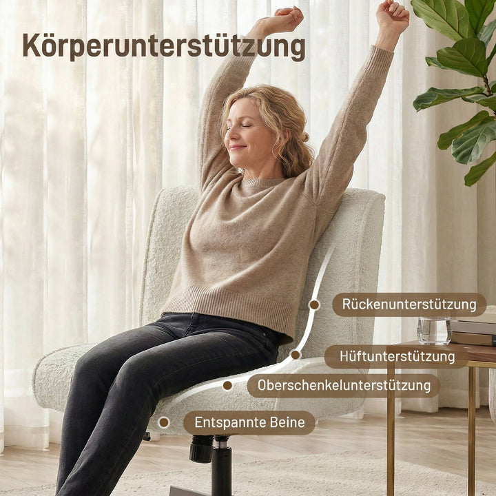 Drejelig accentstol, fløjlsbetrukket loungestol med højdejustering til stue, kontor, cremehvid