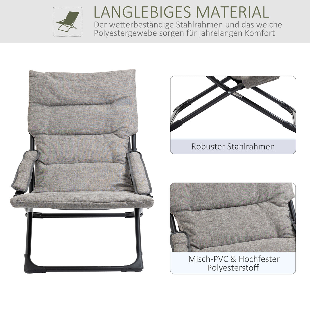 Metal havestol, klapstol med aftagelig hynde, vejrbestandig, foldbar, campingstol, liggestol, 120 kg vægtkapacitet, siddepladser til have, terrasse, balkon, 66B x 94D x 79H cm, grå