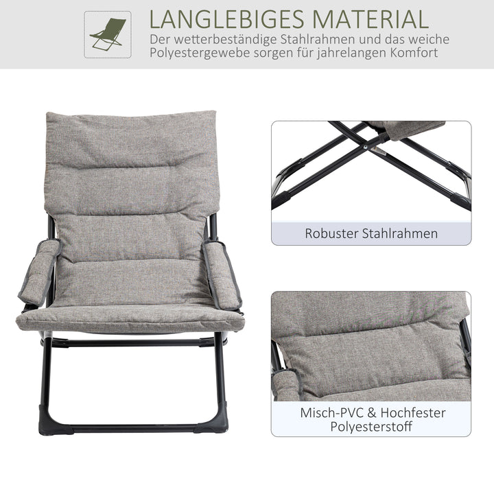 Metal havestol, klapstol med aftagelig hynde, vejrbestandig, foldbar, campingstol, liggestol, 120 kg vægtkapacitet, siddepladser til have, terrasse, balkon, 66B x 94D x 79H cm, grå