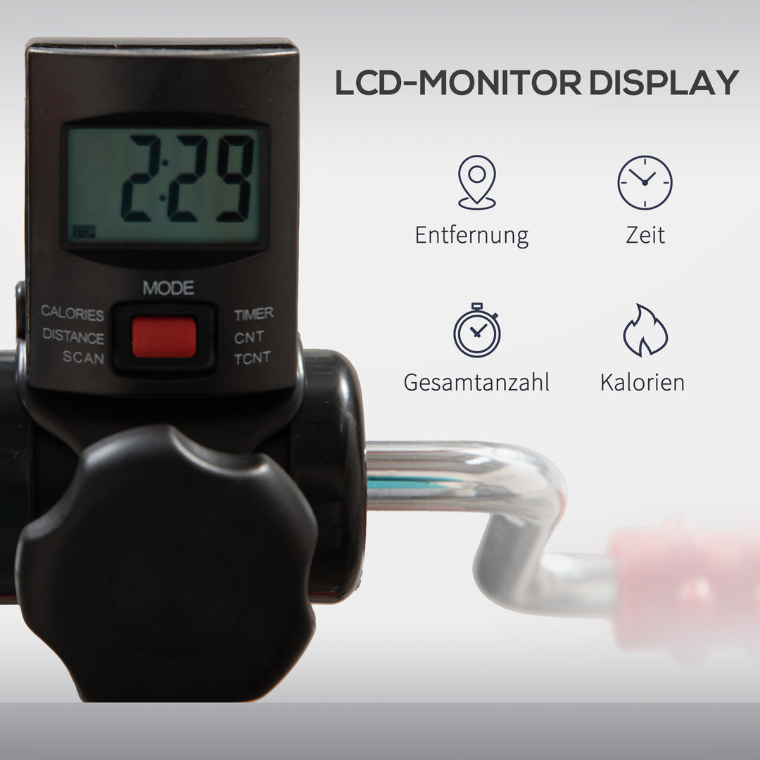 Pedaltræner til seniorer, højde- og længdejusterbar, mini-motionscykel med håndtag, LCD-display og fastgørelsesrem