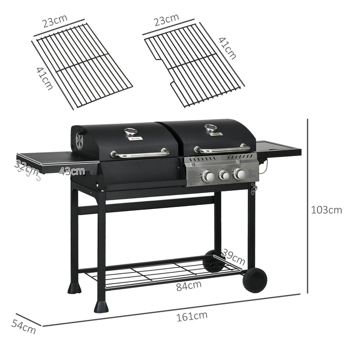Gasgrill, inklusive termometer og varmeplader, 161 x 54 x 103 cm, sort og sølv