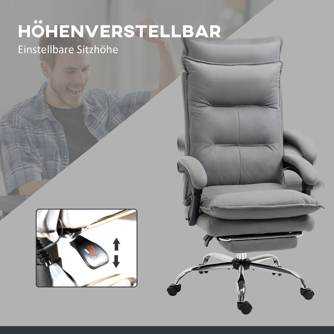 Kontorstol med massagefunktion, varmefunktion, fjernbetjening, udtrækkelig fodstøtte, vipbar, grå