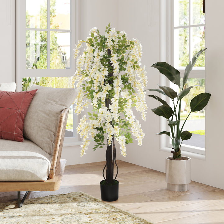 Kunstig blåregn stor 165 cm kunstig plante, kunstige plastikplanter kunstige blomster i potte, falsk plante som ægte til kontor stue soveværelse moderne dekoration gave