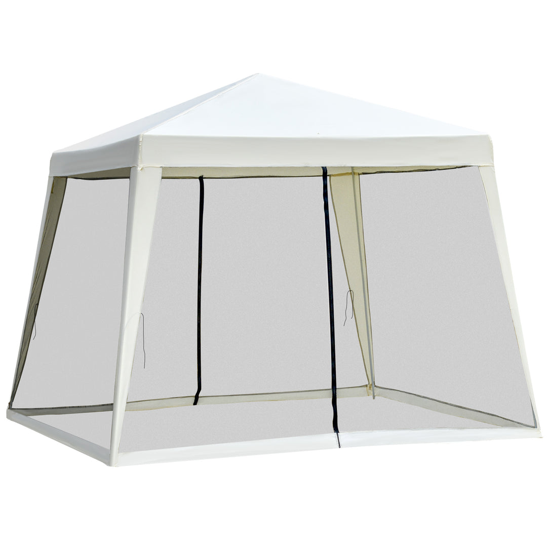 Havepavillon, lysthus, partytelt, vejrbestandigt telt med myggenet, metal + polyester, cremehvid, 3 x 3 m