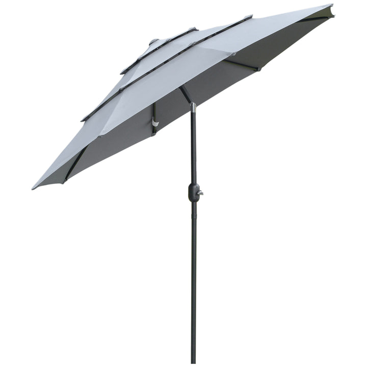 Parasol med 3-lags baldakin håndsving terrasseparasol drejelig markedsparasol 8 ribber haveparasol med solbeskyttelse, 2,6 m, stål, polyester, mørkegrå