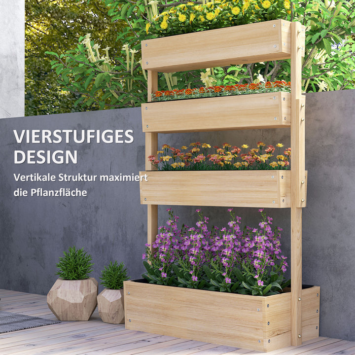 Udendørs højbed af træ, 4-niveau plantebed med drænhuller, kold ramme, havebed, 88,5 x 45 x 140 cm, naturtræ