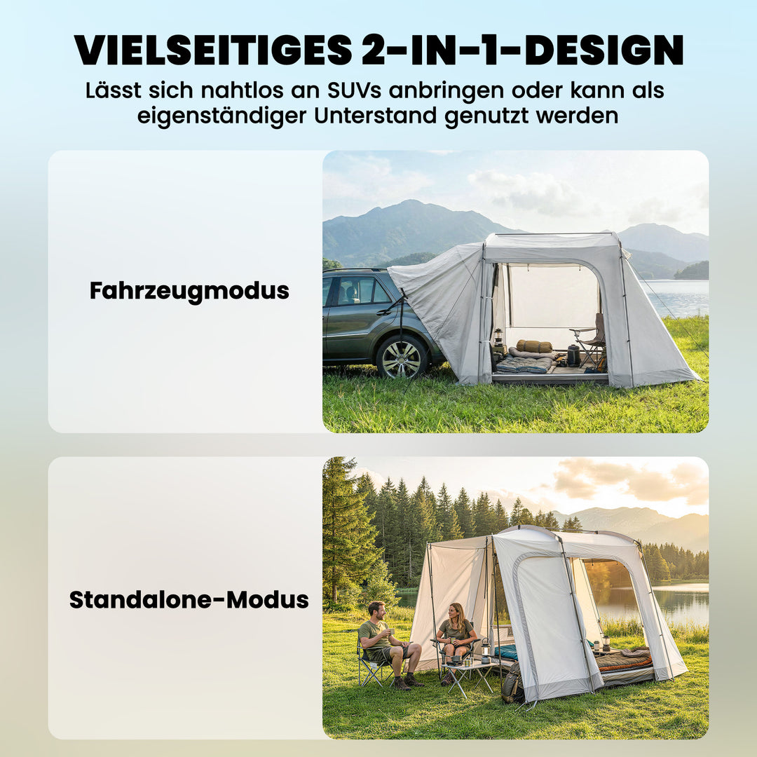 Bagtelt til 2-4 personer, 320 x 280 x 205 cm, 2-i-1 biltelt, vandtæt tunneltelt med 4 døre, vinduer og teltbund