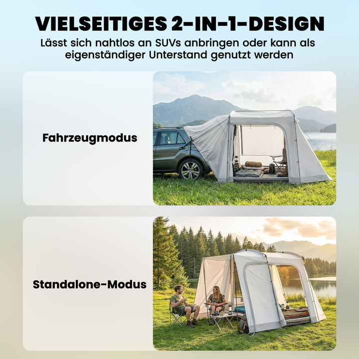 Bagtelt til 2-4 personer, 320 x 280 x 205 cm, 2-i-1 biltelt, vandtæt tunneltelt med 4 døre, vinduer og teltbund