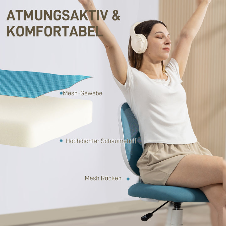 Ergonomisk kontorstol med C-formet rygstøtte, højdejusterbar, blå