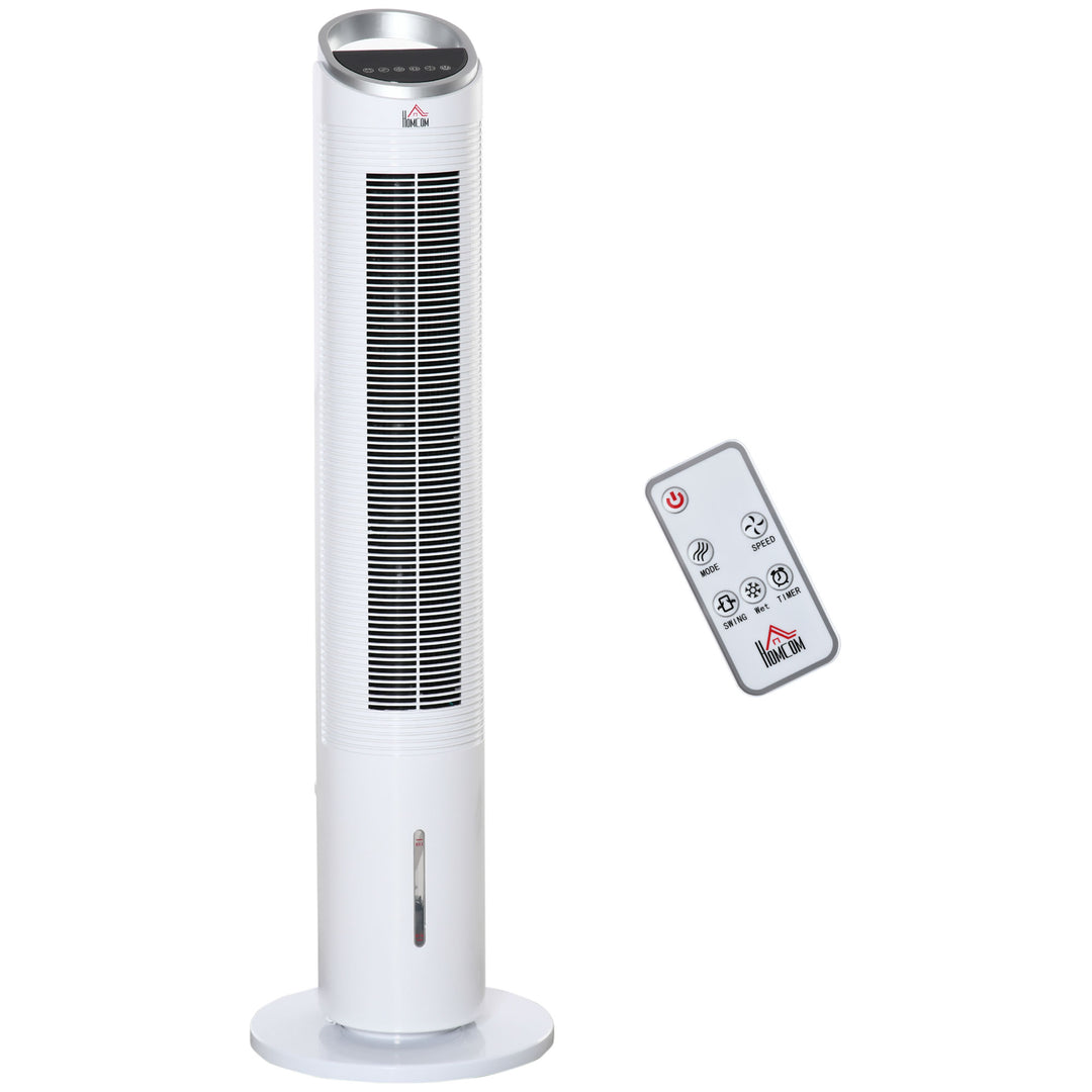 Tårnventilator med vandkøling og fjernbetjening, 60W, 20㎡ (30 cm x 30 cm x 100,8 cm), 3 tilstande, hvid