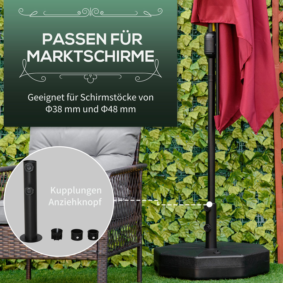 Parasolfod, fyldbar op til 40 kg, ottekantet, paraplyholder, paraplyvægt, stativ til parasoller med 38/48 mm rørdiameter, til altan, terrasse, have, sort