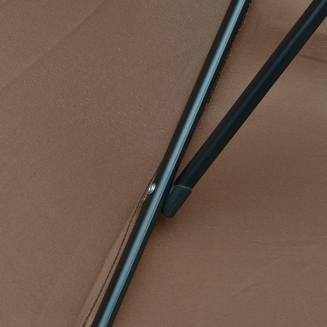 Parasol med håndsving, vejrbestandig, 3 m x 3 m x 2,5 m, stål, polyester, kaffe