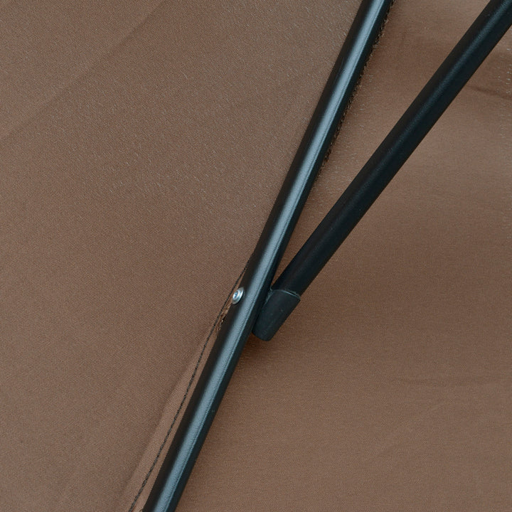 Parasol med håndsving, vejrbestandig, 3 m x 3 m x 2,5 m, stål, polyester, kaffe