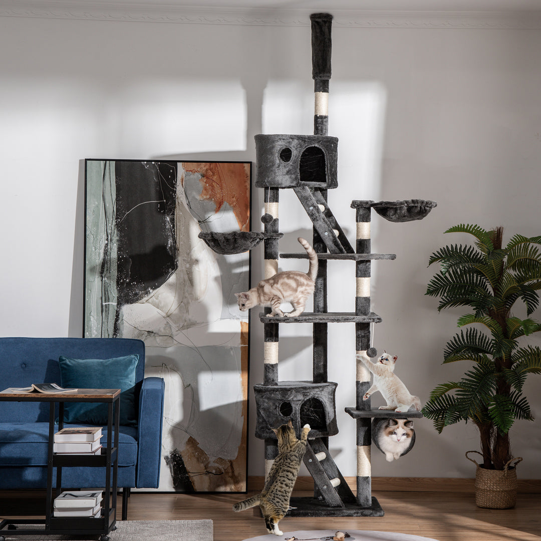 Kradsetræ til katte 240-260 cm lofthøj kradsetræ stort klatretræ kradsetræ til store katte med sisalreb mørkegrå