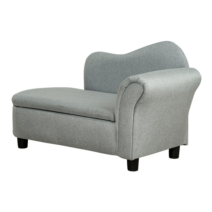Børnesofa, chaiselong, skjult opbevaringsrum, eukalyptustræstel, grå, 80 x 40 x 49 cm