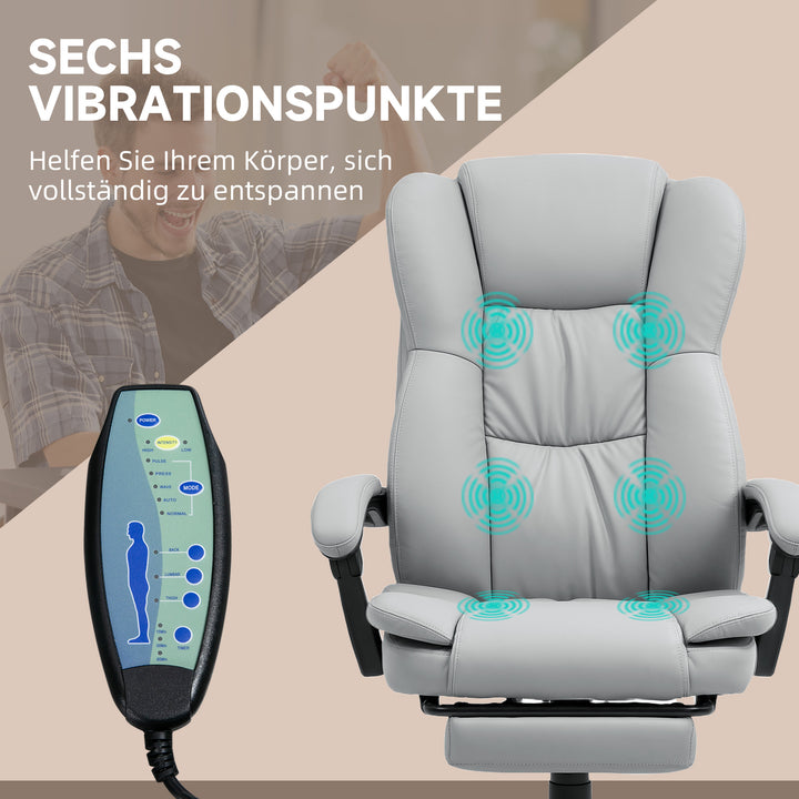 Justerbar drejestol med fodstøtte, nakkestøtte, massagefunktion, kunstlæder, 68,5x68,5x113-121cm