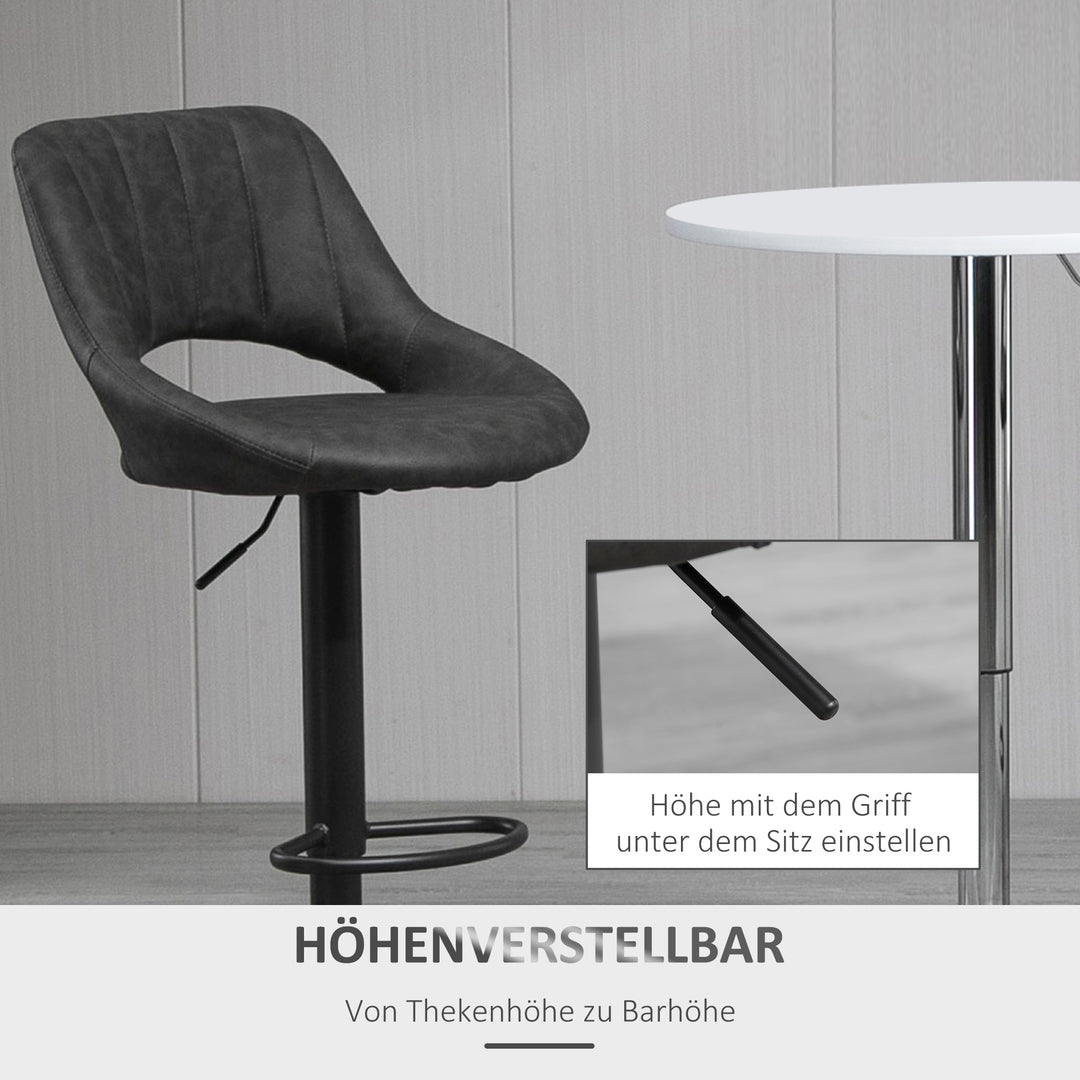 Barstolsæt med 2, læderlook, drejelig, højdejusterbar, fodstøtte, metalstel, 44 x 49 x 90-110 cm, grå