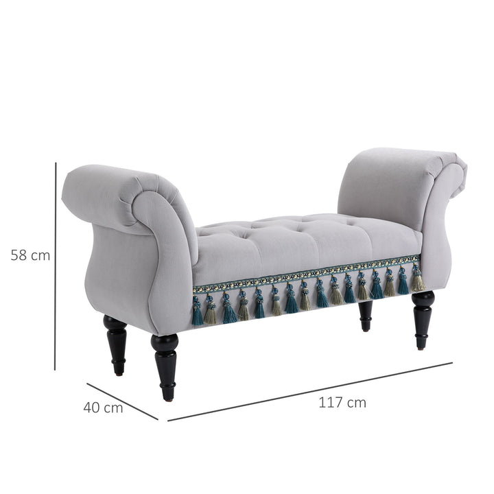 Polstret bænk, fløjlslook, luksuriøs sengebænk med træben, entrébænk til soveværelse, lasteevne op til 150 kg, lysegrå, 117 x 40 x 58 cm