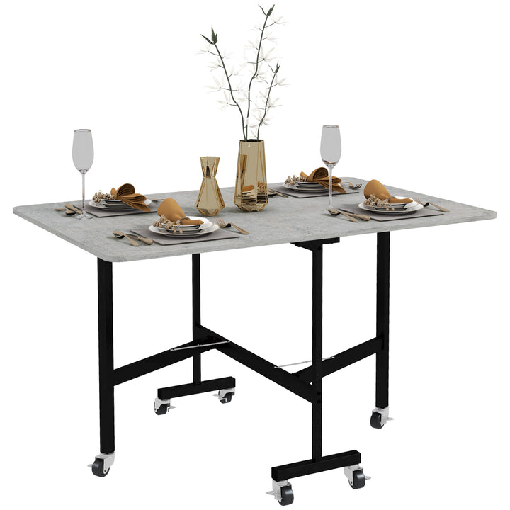 Spisebord til 4-6 personer, klapbord med hjul, stålstel, 52,5-120 x 80 x 73 cm, grå